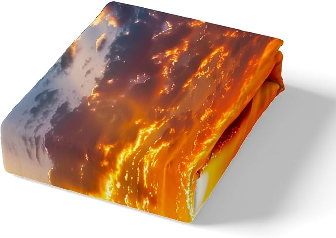 Manfei Sea Sunset Kids Sheet Set King Size, Tropical Ocean Theme Bedding Set for Boys Girls Teens Bedroom Decor, Sunset Landscape Bed Sheet Set 4pcs (Fitted Sheet, Flat Sheet, 2 Pillowcases)