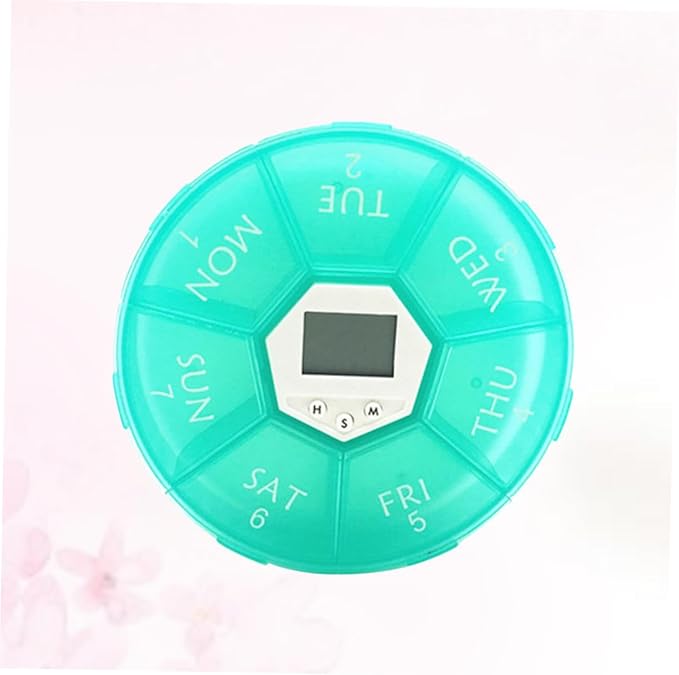 Compartment Alarm Clock Medication Reminder Box Green Electronic Pill Dispenser for Patients with Timer Function Easy to Read Labels and See Through Lids for Daily Use