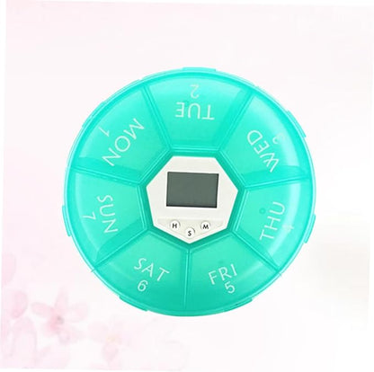 Compartment Alarm Clock Medication Reminder Box Green Electronic Pill Dispenser for Patients with Timer Function Easy to Read Labels and See Through Lids for Daily Use