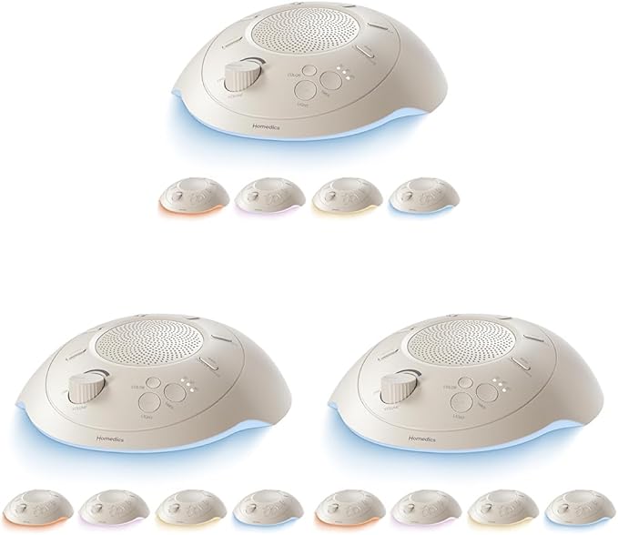 Homedics Sleep Better Portable Sound Machine,Night Light,12 Soothing Sounds Including White Noise,Rain & Thunderstorm,Ultra-Portable Design,Auto-Off Timer,Ideal for Travel &Baby Sleep,Cream,Pack of 3