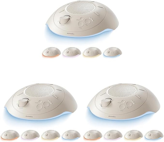 Homedics Sleep Better Portable Sound Machine,Night Light,12 Soothing Sounds Including White Noise,Rain & Thunderstorm,Ultra-Portable Design,Auto-Off Timer,Ideal for Travel &Baby Sleep,Cream,Pack of 3