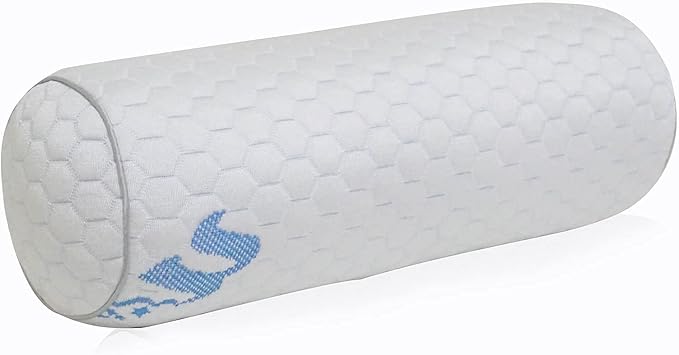 Kingnex Bolster Roll Pillow Under Knee for Back Sleepers Between Legs for Side Sleep to Relief Lower Back Pain Shredded Latex Filling and Removable Cooling Cover 20x8