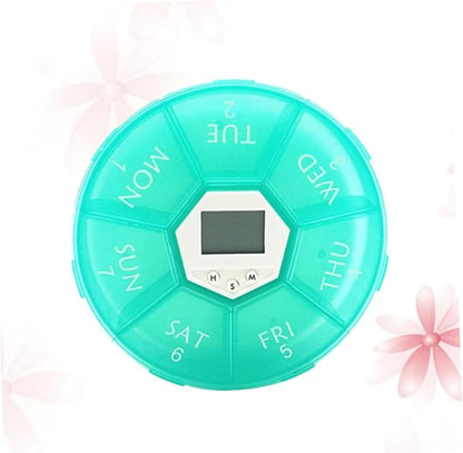 Compartment Alarm Clock Medication Reminder Box Green Electronic Pill Dispenser for Patients with Timer Function Easy to Read Labels and See Through Lids for Daily Use