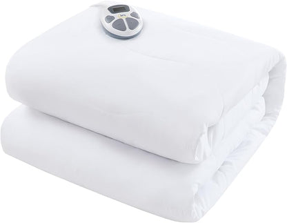 Serta Heated Mattress Pad Twin Size - Electric Mattress Pad, 10 Heat Setting Controller, Auto Shut Off Timer, Deep Elastic Pocket, Up to 17" Mattress, ETL Certified, Machine Wash, Twin, White