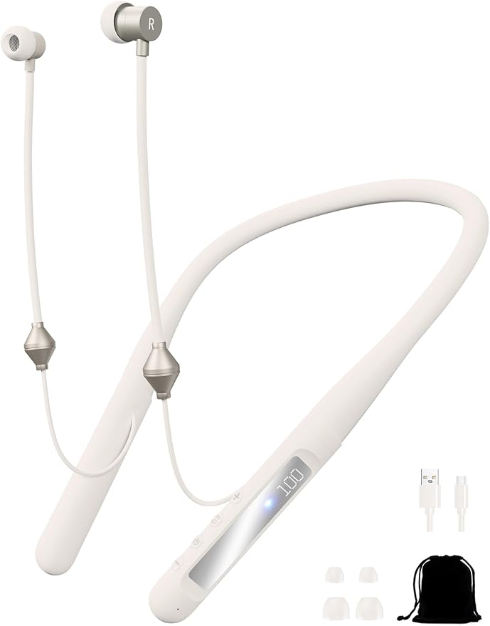 Air Tube Bluetooth Headphones with LED Battery Display,EMF Free Neckband Wireless Earbuds with 25H Playtime,HD Bass Airtube Headphone Emf Free with Mic And Controls,Airtube Earbuds For Sleep,Work,Gym
