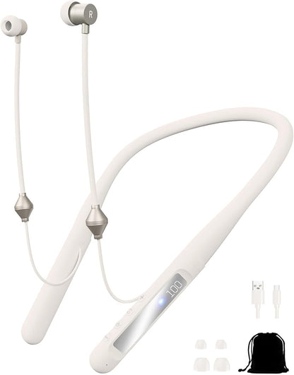 Air Tube Bluetooth Headphones with LED Battery Display,EMF Free Neckband Wireless Earbuds with 25H Playtime,HD Bass Airtube Headphone Emf Free with Mic And Controls,Airtube Earbuds For Sleep,Work,Gym