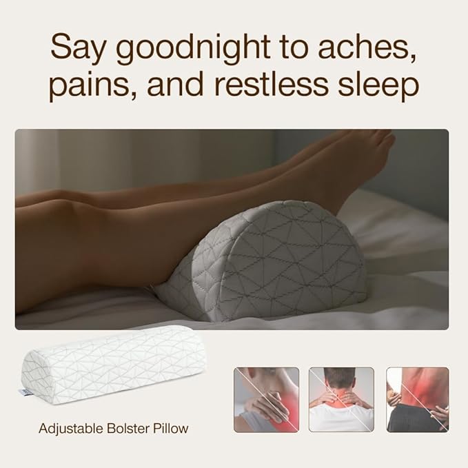 Coop Home Goods Four Position Adjustable Support Pillow, 21 x 8 Half-Moon Shape with Memory Foam Insert, Wedge Pillow for Knee, Leg, Neck, Lumbar and Pressure Points Support
