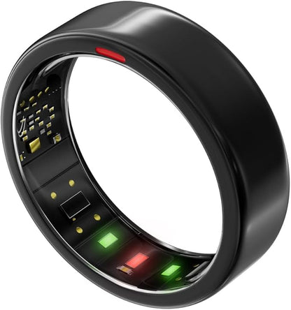 Smart Ring for Women Men- Sleep/Fitness/Stress/Heart Rate Tracker- Menstrual Records - 7 Days Battery Life - Wireless Charging - No APP Subscription - iOS & Android Compatible (Black, Size 10)