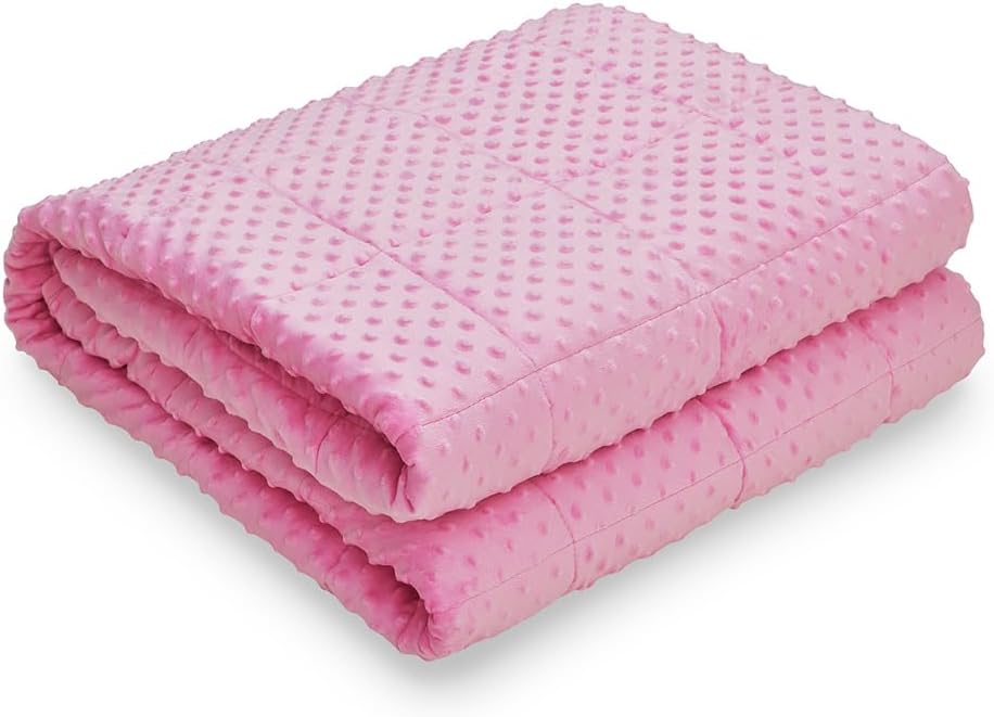 TONGDADA Minky Weighted Blanket | 60''x80'',15lbs | Cozy and Soft Minky Weighted Throw Blanket | Luxury Velvet with Premium Glass Beads | Pink Minky