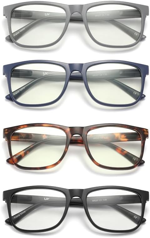 Reading Glasses for Women Men, 0.0 to 4.0 Strength, Lightweight Blue Light Blocking Readers with Spring Hinges (4-Pack) –Anti Eyestrain/UV Ray Eyeglasses/Trendy Classic/Fashion Frame (3.50x)
