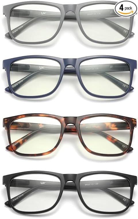 Reading Glasses for Women Men, 0.0 to 4.0 Strength, Lightweight Blue Light Blocking Readers with Spring Hinges (4-Pack) –Anti Eyestrain/UV Ray Eyeglasses/Trendy Classic/Fashion Frame (2.25x)