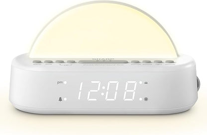 Sharp Sunrise Alarm Clock, Wake Up Gently with Sunrise/Sunset Simulation, Alarms, 5 Tranquil Sleep Aid Sounds, 8 Colors Night Light/Mood Light for Bedroom with 30/60/90 Timer