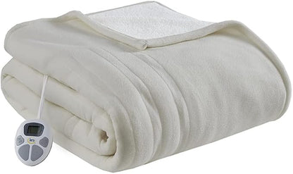 Serta Reversible Fleece to Sherpa Electric Blanket, Fast Heating, Auto Shut Off Timer, Multi Heat Setting, ETL Certified, Machine Washable, Tan Twin 84"x 62"