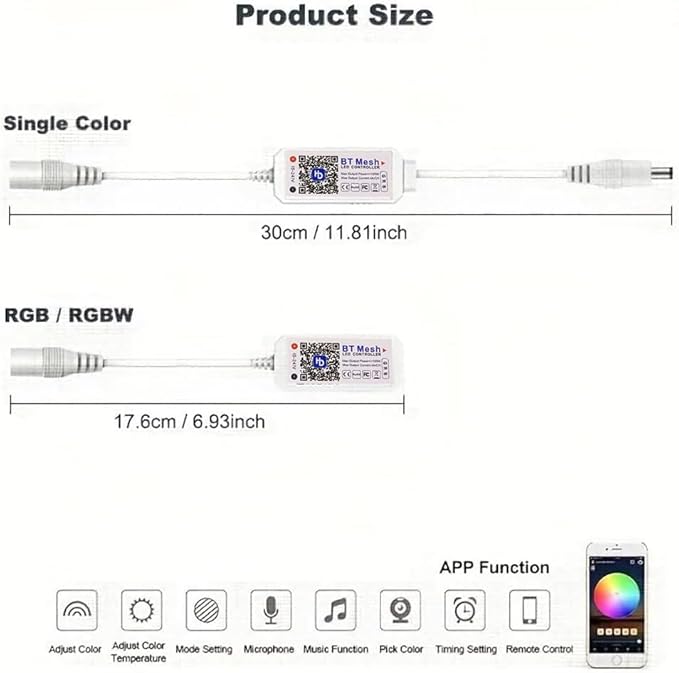 LED Smart Bluetooth Controller DC5–24 V Wireless Dimmer Controller, Single Color LED Controller for 2835, 5050, 5630, 5730, LED Strips (Bluetooth, Single Color)
