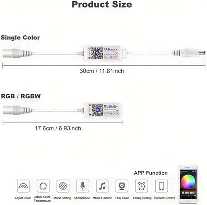 LED Smart Bluetooth Controller DC5–24 V Wireless Dimmer Controller, Single Color LED Controller for 2835, 5050, 5630, 5730, LED Strips (Bluetooth, Single Color)