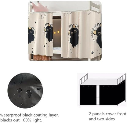 Cute Opaque Bottom Bunk Bed Curtains Privacy Cloth Underbed Curtains for Boys Girls 2 Panels 100% Blackout, Beige Cat