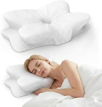 Cervical Neck Pillow for Pain Relief-Ergonomic Side Sleeper Pillow，Cooling Memory Foam Pillows for Neck Support,Contour Orthopedic Pillows for Back Stomach Sleepers (White)