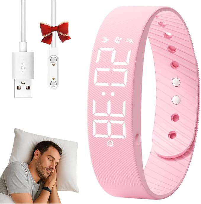 Wake-Up Alarm Band, Quiet Wake Up Alarm Band for Men Women, Original Smart Rising Alarming Bands Vibration Wake-Up Silent Wristband for Deep Sleepers, for Happier Morning (Pink)