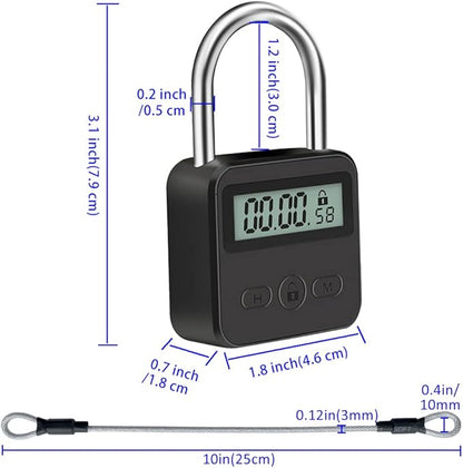 Metal Timer Lock, LCD Display Multi-Function Electronic Time, 99 Hours Max Timing, USB Rechargeable Timer Padlock (Black)