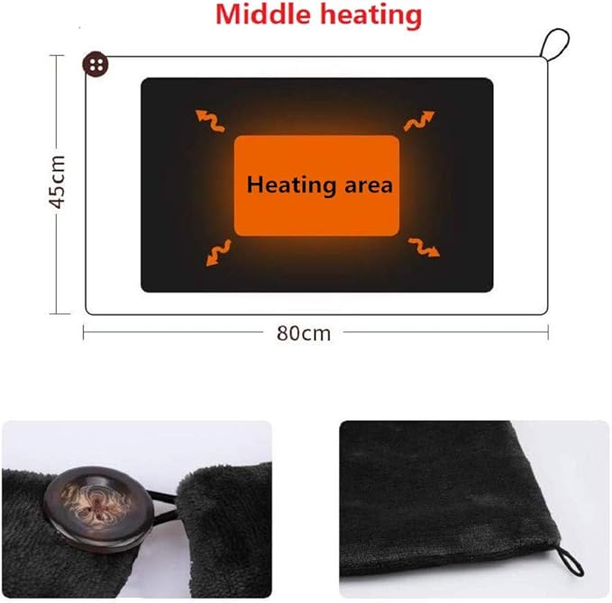 USB Electric Heating Blanket Personal Single-Person Small-Sized Heated Shawl 3 Heating Settings for Library, Outdoors, Car (Black)