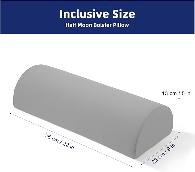 Under Knee Pillow for Sleeping on Back - Half Moon Bolster Pillow for Legs - Memory Foam Knee Pillow for Back Sleeping with Removable Cooling Cover (Dark Grey)