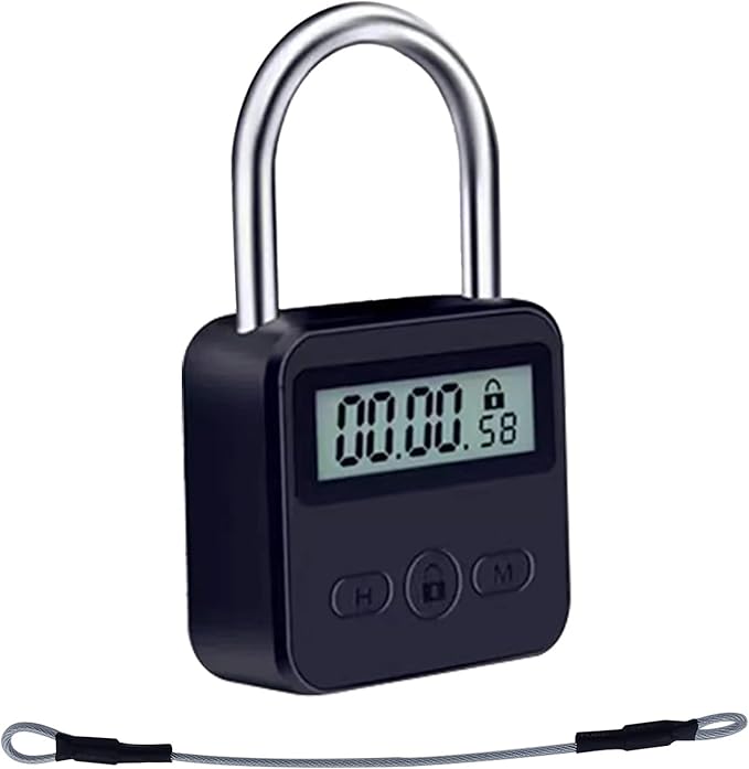 Metal Timer Lock, LCD Display Multi-Function Electronic Time, 99 Hours Max Timing, USB Rechargeable Timer Padlock Timer Padlock Timer Lock (Black)