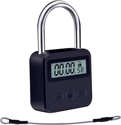 Metal Timer Lock, LCD Display Multi-Function Electronic Time, 99 Hours Max Timing, USB Rechargeable Timer Padlock Timer Padlock Timer Lock (Black)