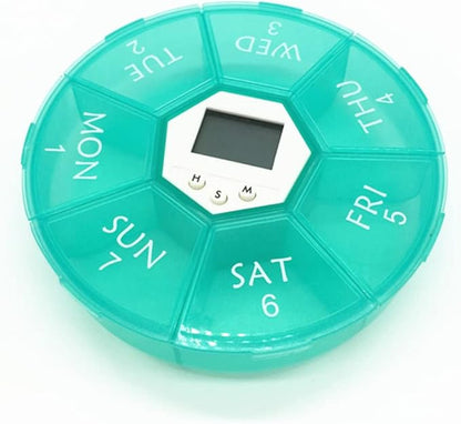 Compartment Alarm Clock Medication Reminder Box Green Electronic Pill Dispenser for Patients with Timer Function Easy to Read Labels and See Through Lids for Daily Use