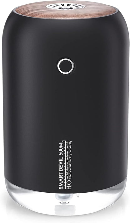 SmartDevil Portable Mini Humidifier, 500ml Desk Plant Humidifier, USB Personal for Bedroom, Office with Night Light, 2 Mist Modes, Black