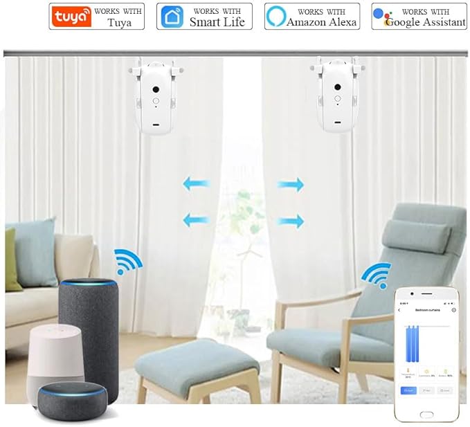 AutoDraw Pro Curtain Opener: 45dB Library-Quiet, 4000mAh Battery(6 Months), 3-Way Control (App/Voice/Remote), Fits U/T Tracks & Roman Shades, Alexa/Google Home (1 Pack)
