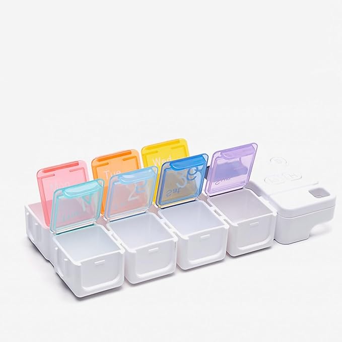 Weekly Colorful 7 Compartments Pill Organizer with Alarm Reminder Plastic Storage Case for Travel Home Daily Medication Management