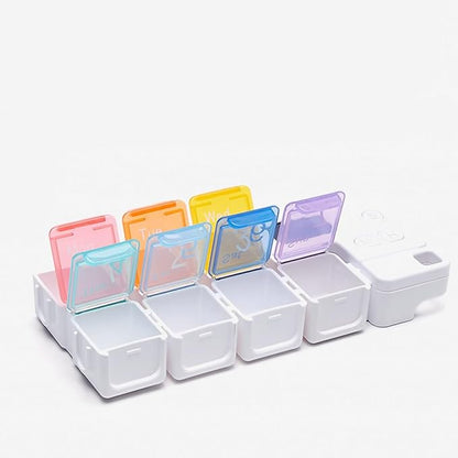 Weekly Colorful 7 Compartments Pill Organizer with Alarm Reminder Plastic Storage Case for Travel Home Daily Medication Management