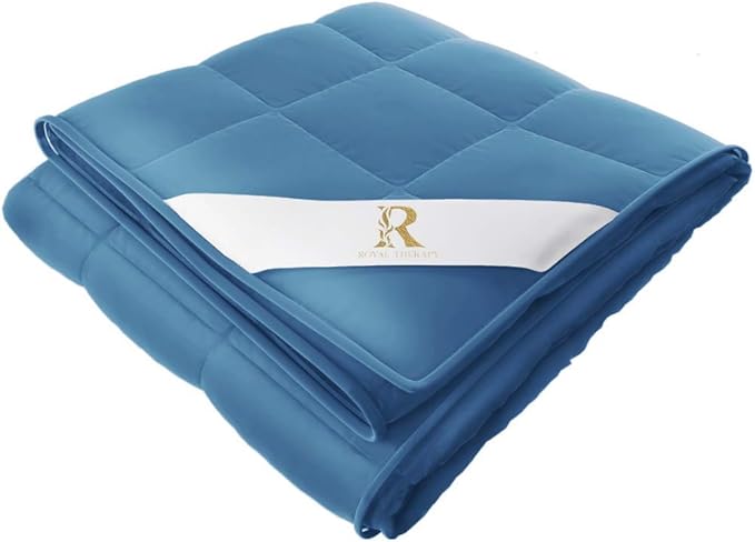 Royal Therapy Weighted Blanket - Heavy 100% Cotton Blankets with Premium Glass Beads (80"x87" 30lbs, New York Blue), Suitable for Two People (~150-250lb) - Use on Queen/King Bed