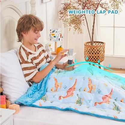 yescool Weighted Blanket 5 Pounds Weighted Lap Blanket, Glow in The Dark Dinosaur Heavy Blankets, Warm Minky Weighted Throw Blanket Gift for 40-60lbs, 36"x48"
