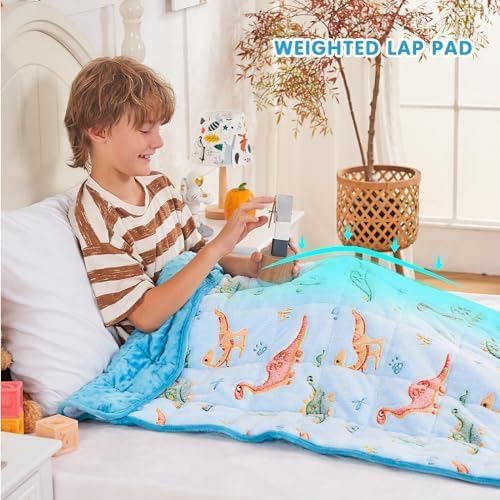 yescool Weighted Blanket 3 Pounds Weighted Lap Blanket, Glow in The Dark Dinosaur Heavy Blankets, Warm Minky Weighted Throw Blanket Gift for 20-40lbs, 36"x48"