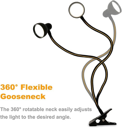 Clip-on Reading Light - 3 Color Modes, 10 Dimmable Brightness, Eye Care Clamp Desk Lamp with Flexible Gooseneck for Reading in Bed, Desk, Headboard, Computer