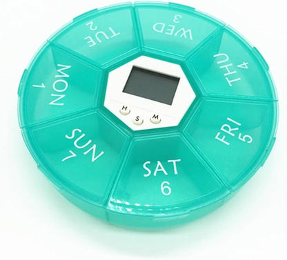 Compartments Electronic Pill Box with Built Alarm Clock Weekly Medication Organizer for Patients Portable Transparent Medicine Dispenser Case with Daily Reminders Green