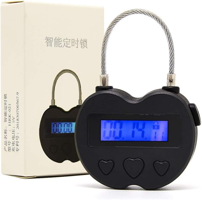 Time Lock LCD Display Time Lock Multi-Function Electronic Timer, USB Rechargeable Timer Padlock (Black)