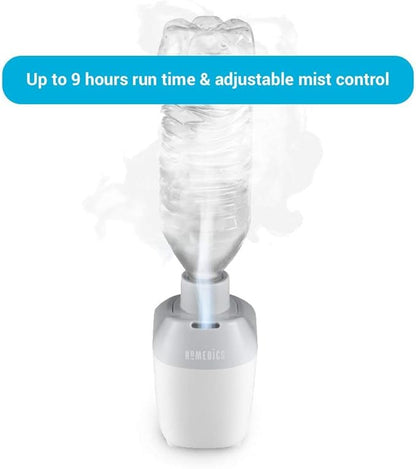 Homedics Ultrasonic Portable Humidifier – Small Air Humidifiers for Bedroom, Plants, Office, Travel – Cool Mist Humidifiers, Uses Standard Water Bottle, White