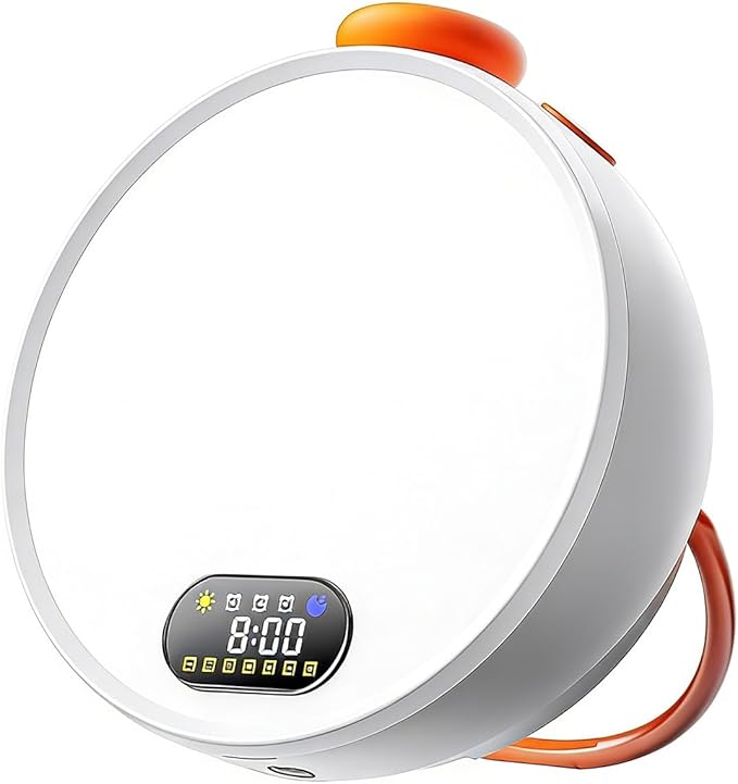 Smart Wake Up Light & Sunrise Alarm Clock, 3 Gentle Wake-Up Modes, Sunset Sleep Aid, Portable Dimmable Bedside Lamp with Rechargeable Battery for Home Travel(Orange)