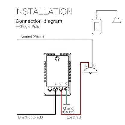 MOES WiFi Smart Light Switch No Neutral Wire, No Capacitor, No hub Required, 2nd Generation Single Live Wire Push Button, Tuya Smart Life App Remote Control Work with Alexa and Google Home, Minimum 7W