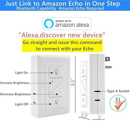 Nexete Smart Dimmer Plug Outlet Switch, Lamp Dimmer Outlet Switch Plug Adapter for Dimmable LED Light Bulbs, Lamps, String Lights, Voice Control,Bluetooth Compatible with Alexa Only (Plug in Dimmer)