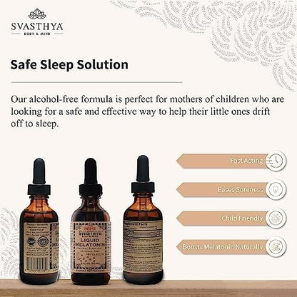 Svasthya Body & Mind Liquid Melatonin - Promotes Natural Sleep - Alcohol Free for Adult and Children, Made in The USA, 2 oz, Pack of 2