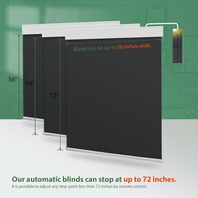 Motorized Blinds with Remote, Blackout Cooling Automatic Shades with Solar Panel Cordless Smart Blinds for Windows, Custom Electric Blinds Horizontal Roller Shades,Black,35" W X 72" H