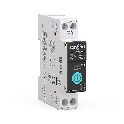 DIY 1P+N Smart Wi-Fi Switch, Work with Alexa and Google Assistant for Voice Control, 20A with Energy Monitor, Smart Life/Tuya APP Remote Control, Timer Functions, DIN Rail Mounted,FCC Certified