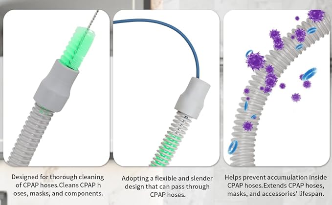CPAP Hose Cleaner Kit - CPAP Tube Cleaning Brush, CPAP Hose Brush, LongFlexible CPAP Tube Brush with Basin, Drying Hook & Gloves - CPAP CleaningSupplies for Hose, Mask & Tubing