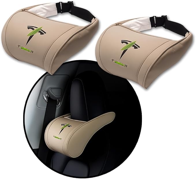Car Headrest Neck Pillow Support Memory Foam Ergonomic Design Accessory for Driving Seat Fatigue Relief Compatible with Model S X 3 Y & Cybertruck - 2 Pieces
