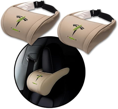 Car Headrest Neck Pillow Support Memory Foam Ergonomic Design Accessory for Driving Seat Fatigue Relief Compatible with Model S X 3 Y & Cybertruck - 2 Pieces