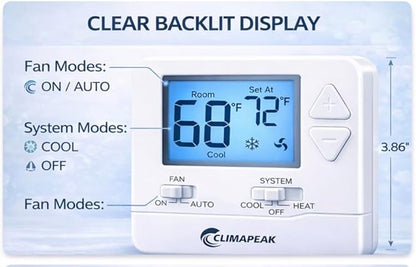 Non-Programmable Thermostat (Batteries Included) for Home 1 Heat/1 Cool Conventional Single-Stage Systems Blue Backlight (DIY Friendly)