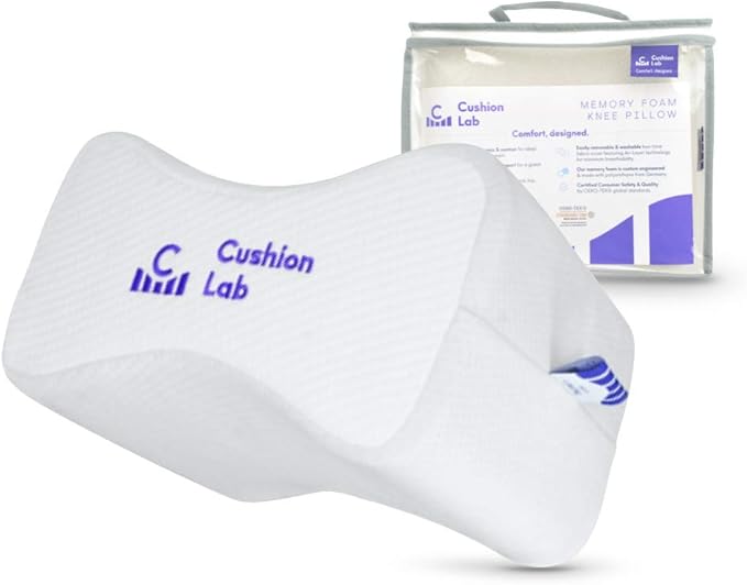 Cushion Lab Extra Dense Orthopedic Knee Pillow for Back Pain Relief, Leg Pain, Hip, Pregnancy, Sciatica & Joint Pain - Memory Foam Wedge Pillow Contour